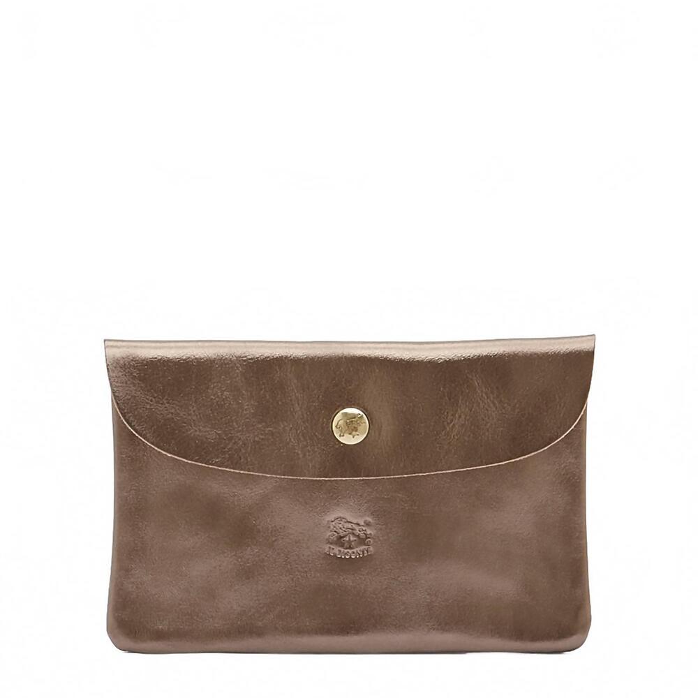 NEW IL BISONTE women's envelope with button clutch bag in bronze